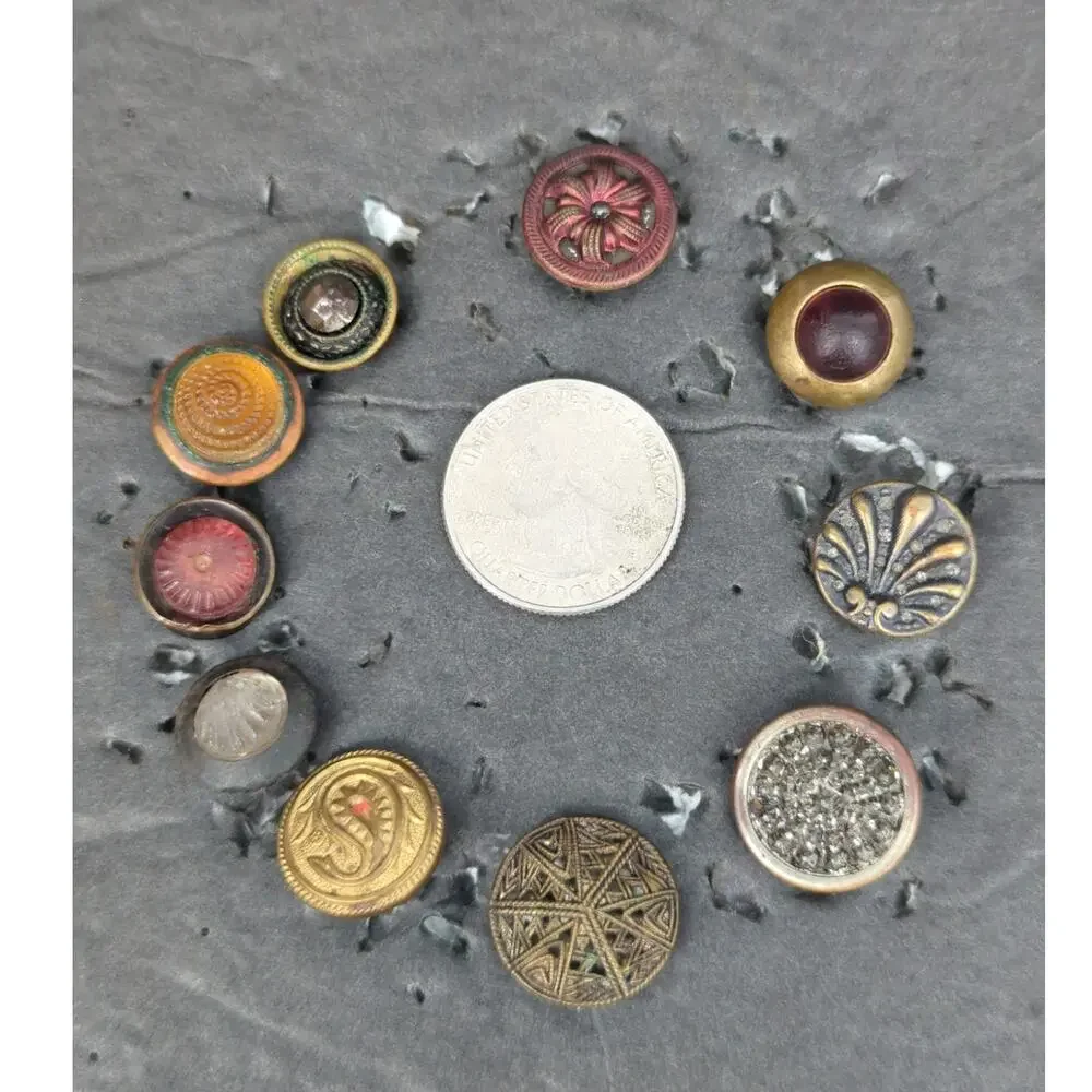 LOT of 10 Antique Vintage Victorian Brass Mixed Materials Buttons ESTATE FIND